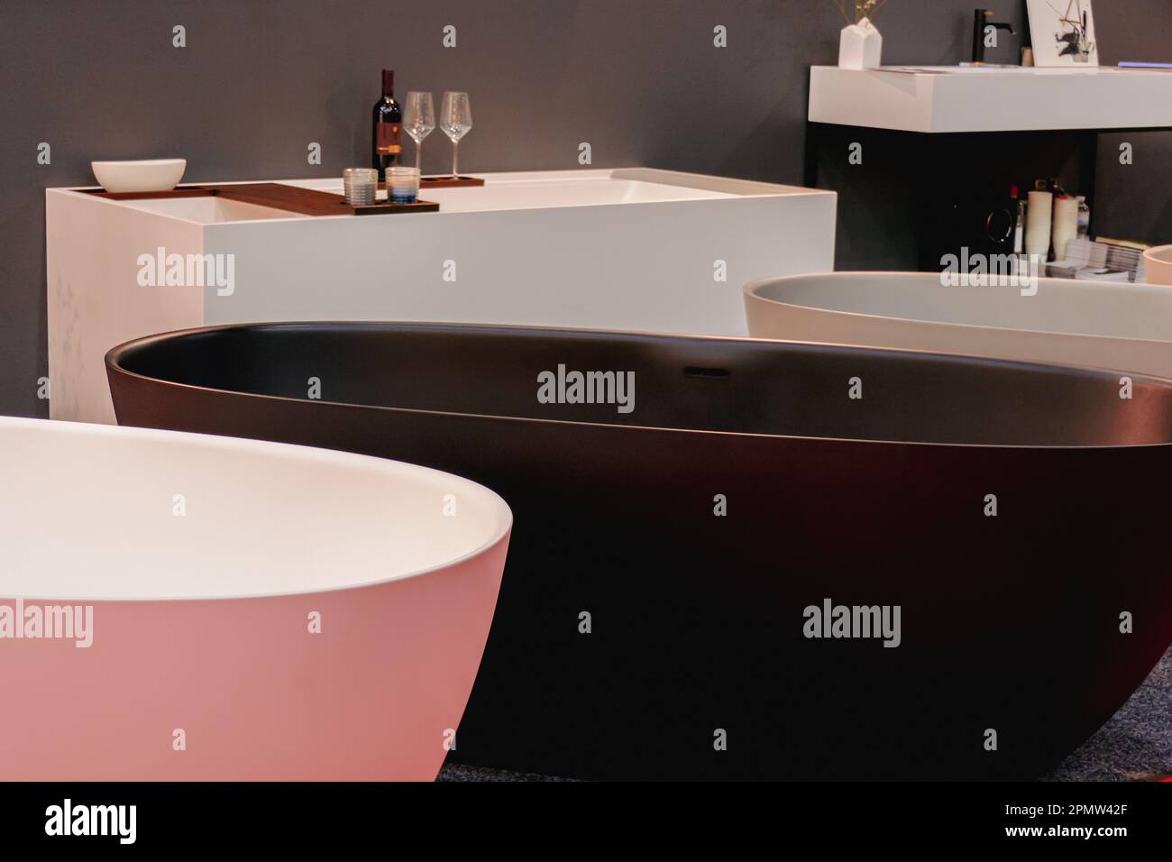 Modern design oval bathtub made of composite materials Stock Photo Alamy