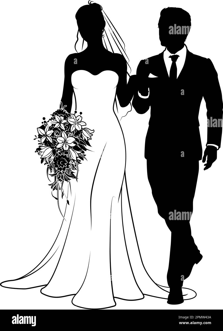 Bride And Groom Couple Wedding Dress Silhouettes Stock Vector Image ...
