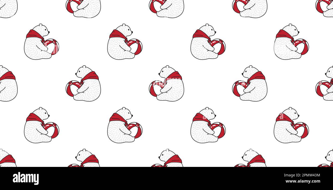 Bear Seamless Pattern Polar Bear Scarf Ball Illustration Doodle