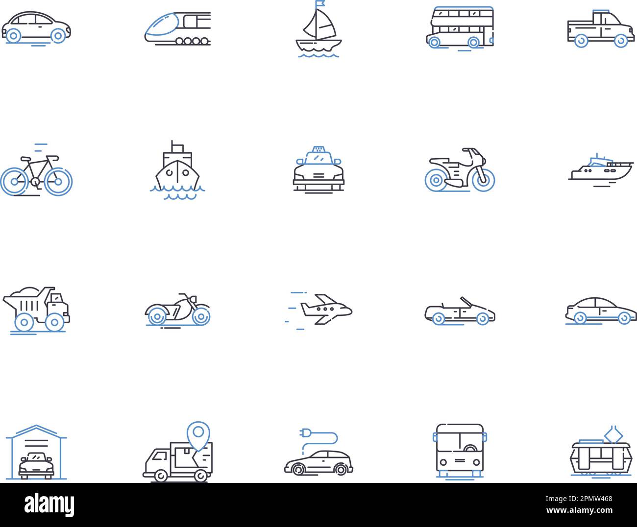 Transport outline icons collection. Transportation, vehicular, shipping, route, commute, conveyance, wagon vector and illustration concept set. ferry Stock Vector