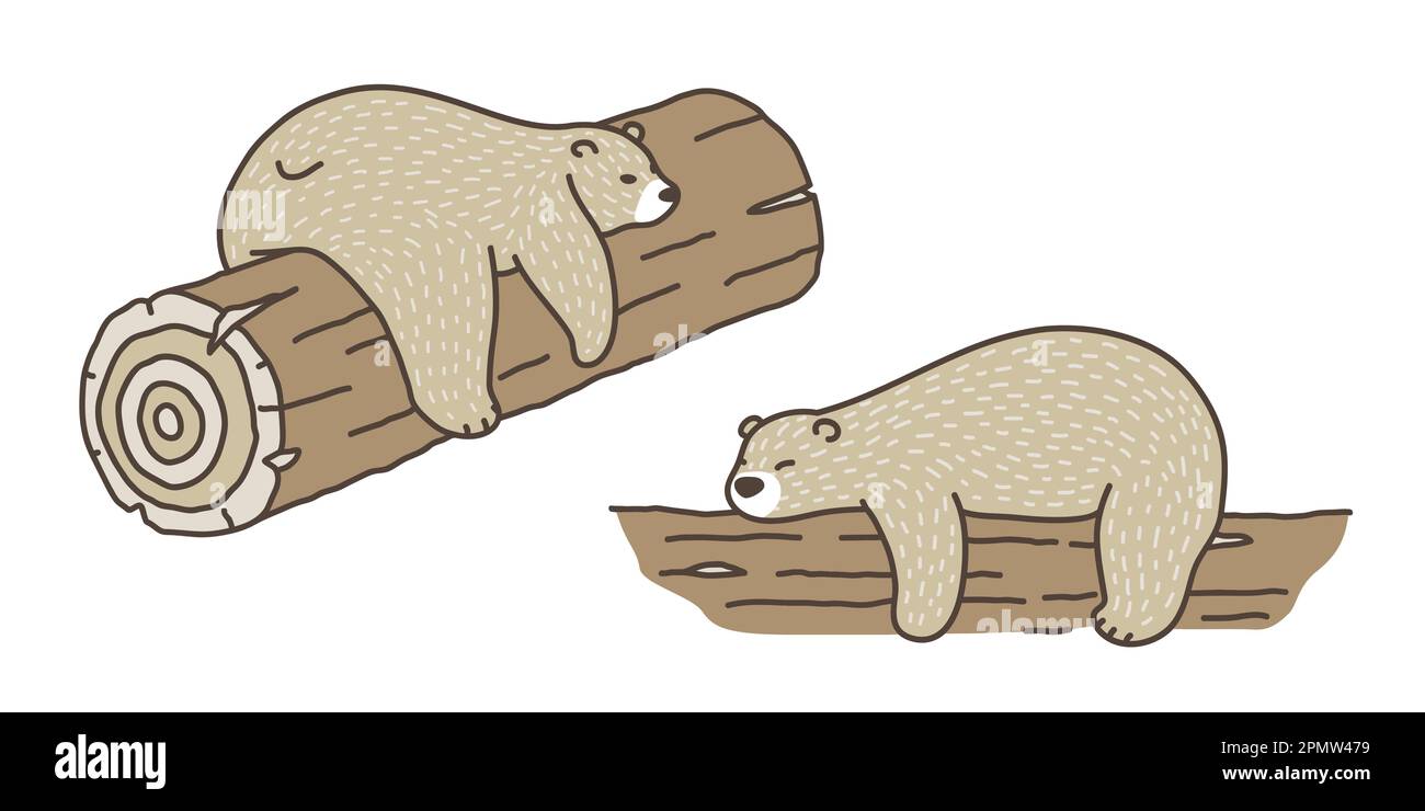 Bear vector Polar Bear sleep on the log doodle illustration character