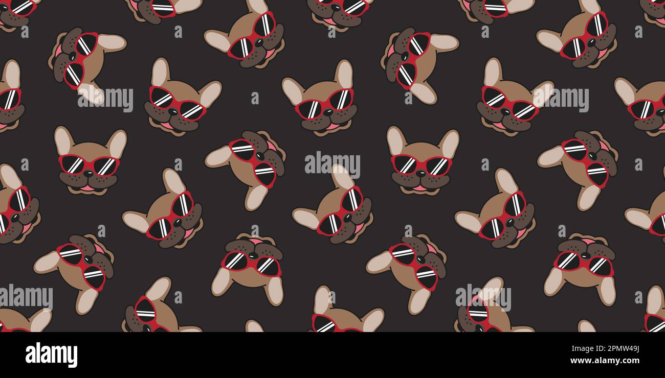 dog seamless pattern vector french bulldog isolated red sunglasses glasses wallpaper background illustration brown Stock Vector