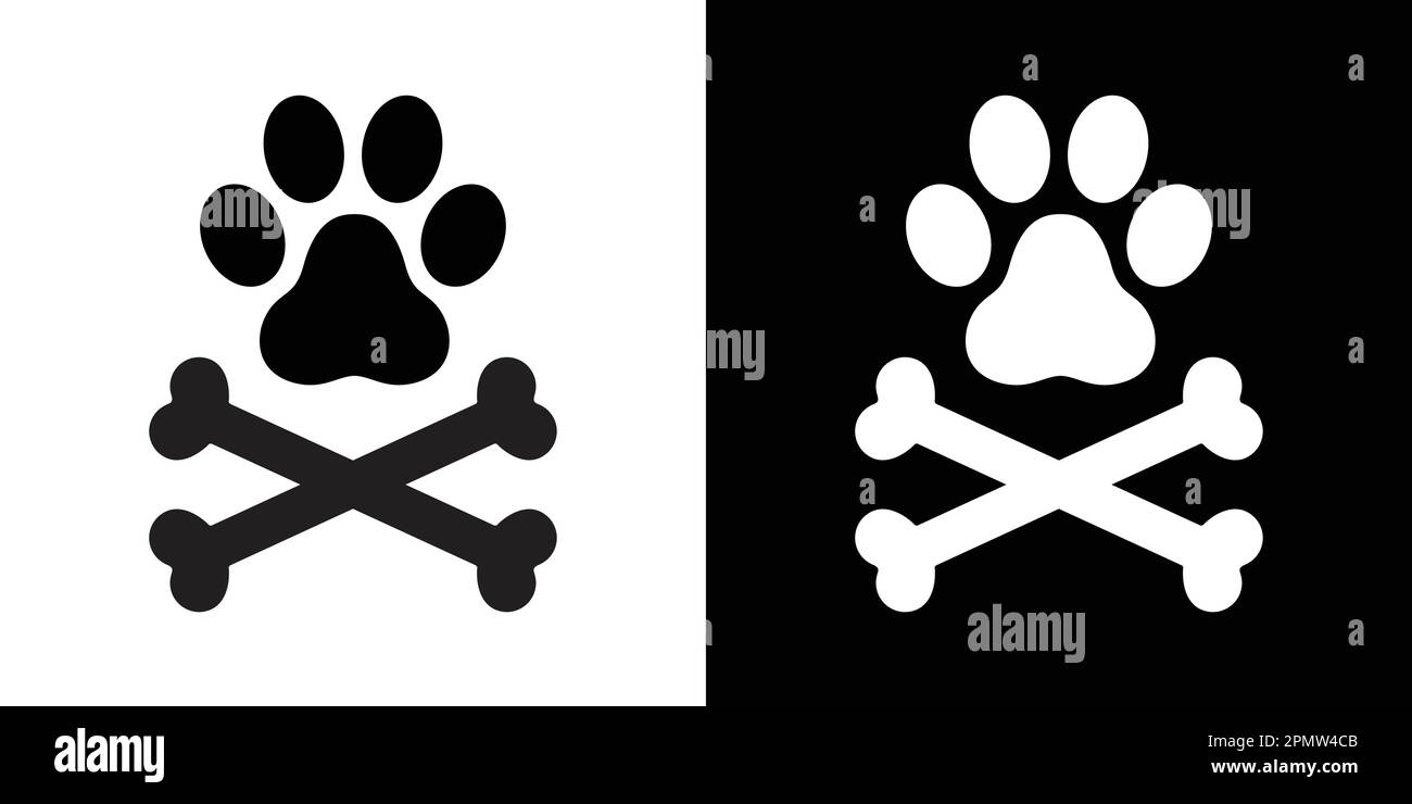 Dog paw dog bone cross bone pirate vector illustration icon logo Stock