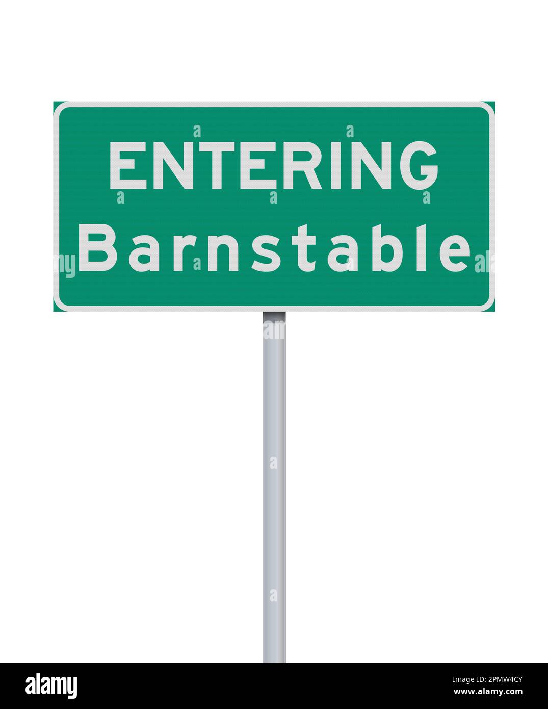 Vector illustration of the Barnstable (Massachusetts) entering green road sign on metallic post Stock Vector