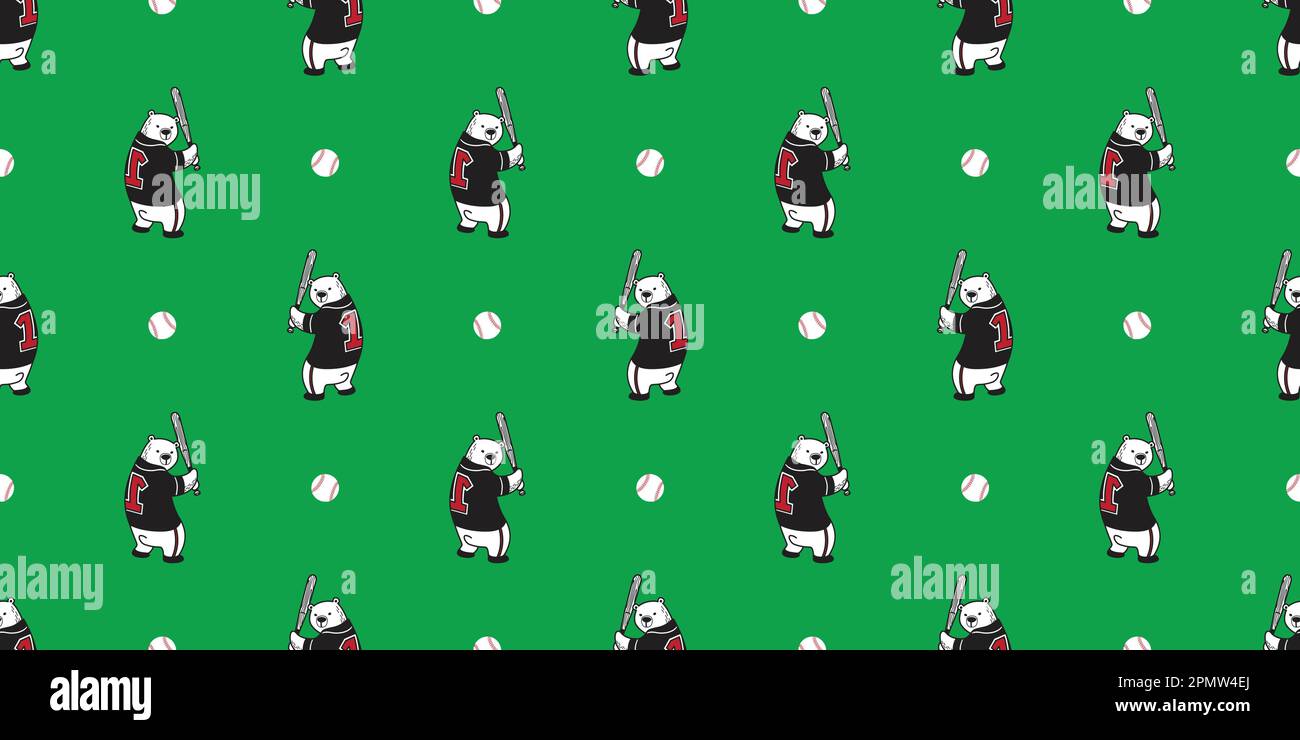 Bear seamless pattern vector polar bear teddy baseball wallpaper isolated background Stock Vector