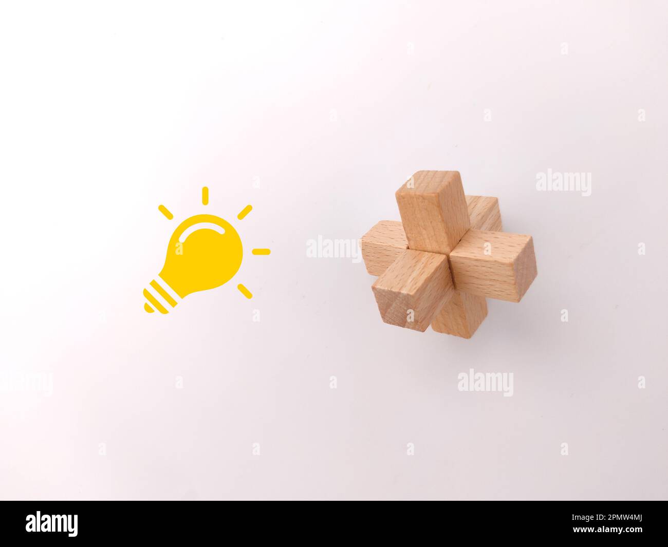 Wooden toy puzzle with idea icons on a white background. Innovation ...