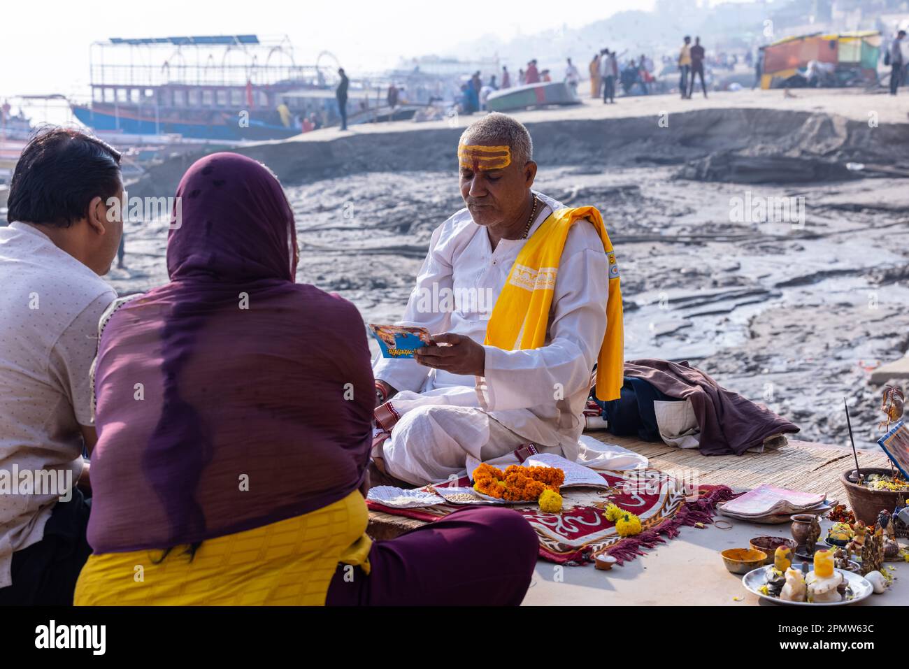 Portrait of Unidentified Indian sadhu baba sitting at at assi ghat near ...