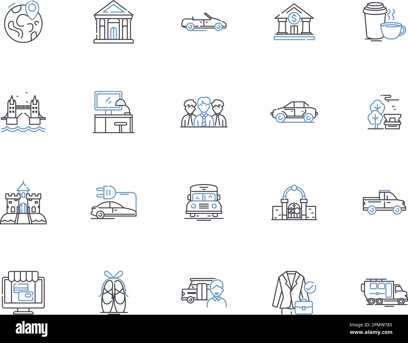 City outline icons collection. Town, Metropolis, Urban, Municipality, Settlement, Population, Isolated vector and illustration concept set. Community Stock Vector