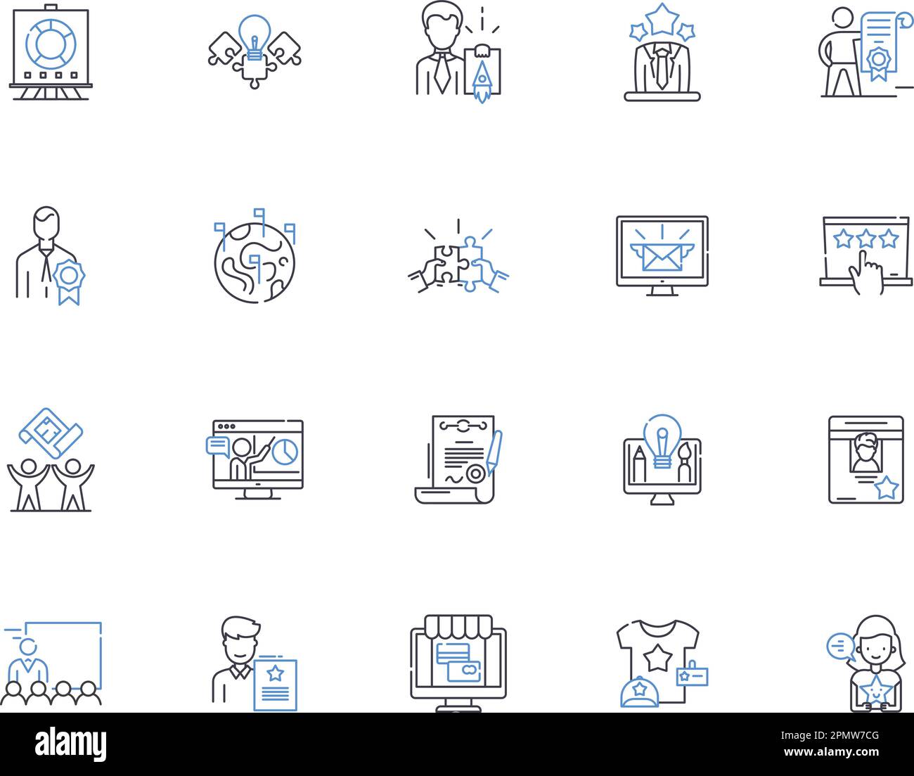 Marketing concept outline icons collection. Strategy, Promotion, Customers, Segmentation, Brand, Research, Targeting vector and illustration concept Stock Vector