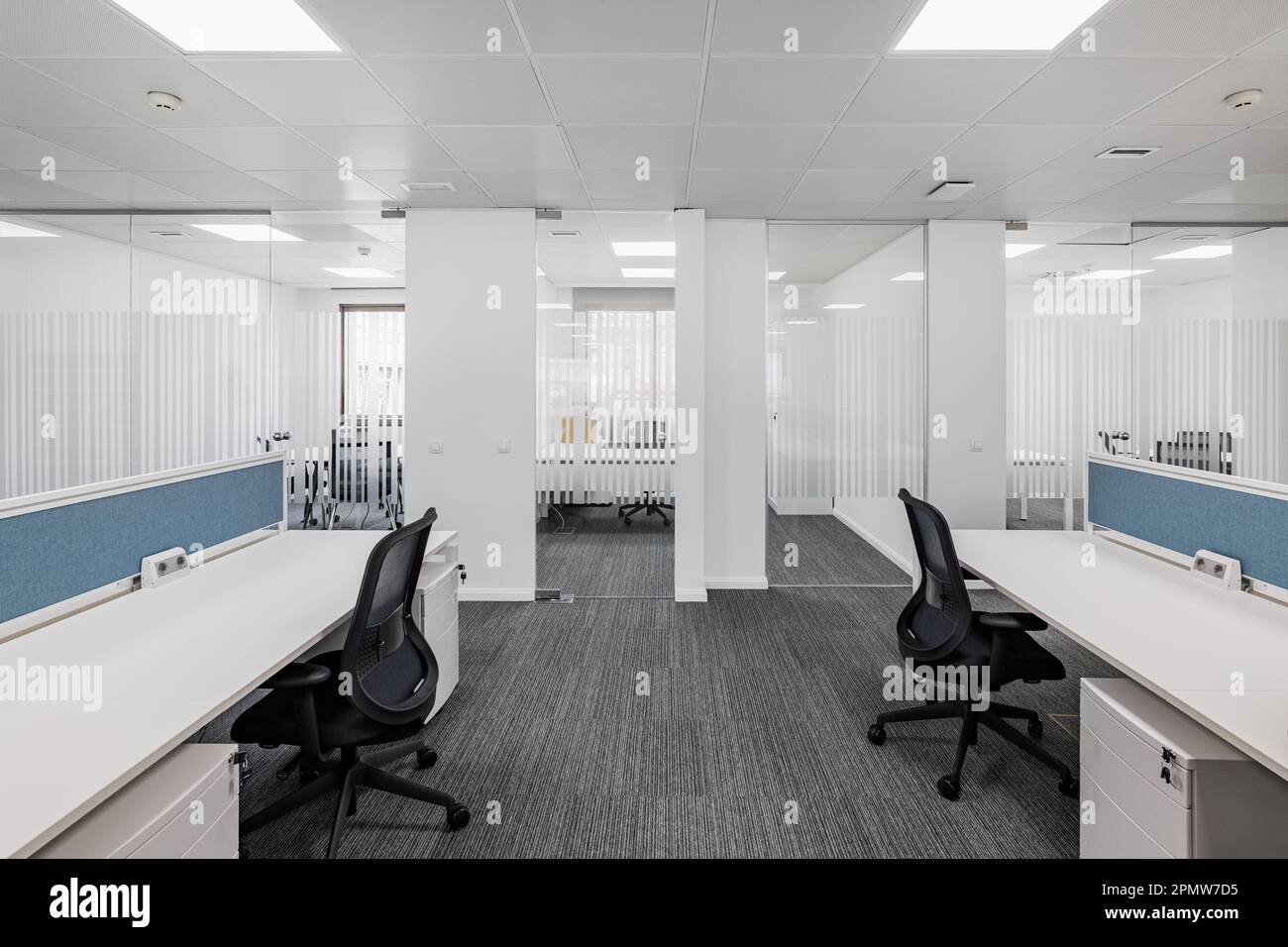 An empty office in solid colors with comfortable office furniture ...
