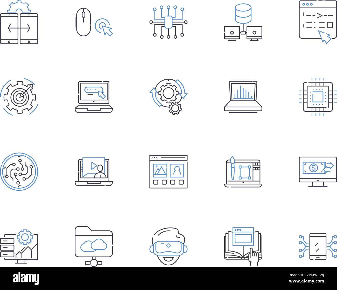 Website and device outline icons collection. website, device, mobile, tablet, desktop, laptop, smartphone vector and illustration concept set Stock Vector
