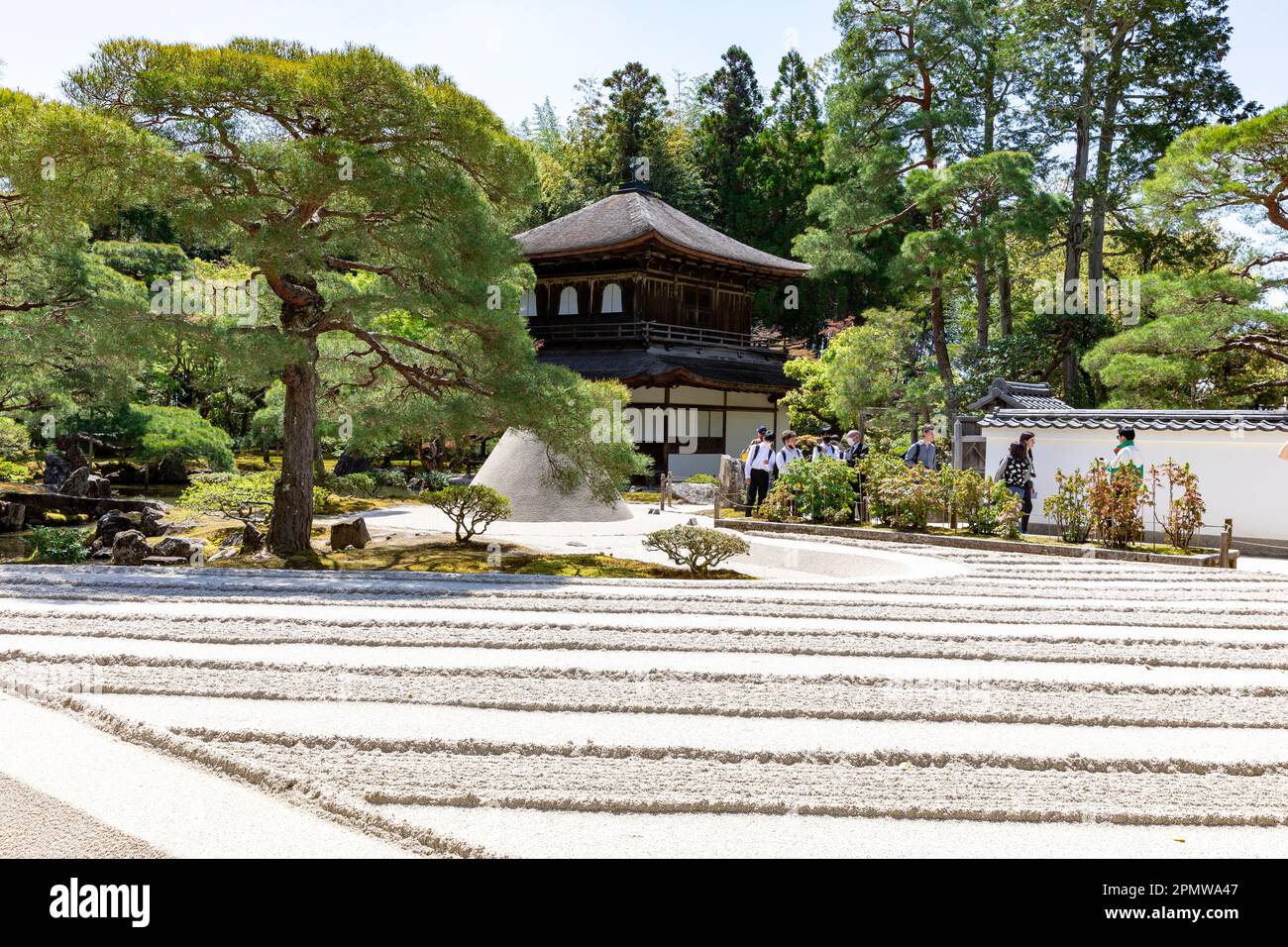 Kyoto Japan April 2023 Ginshadan silver sand pattern representing the sea. Ginkaku-ji or Silver Pavilion, officially named Jisho-ji, is a Zen temple Stock Photo