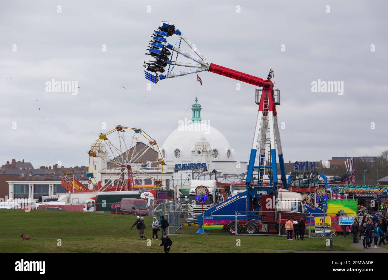 The Spanish City Dome at Whitley Bay with fun fair on the links Stock