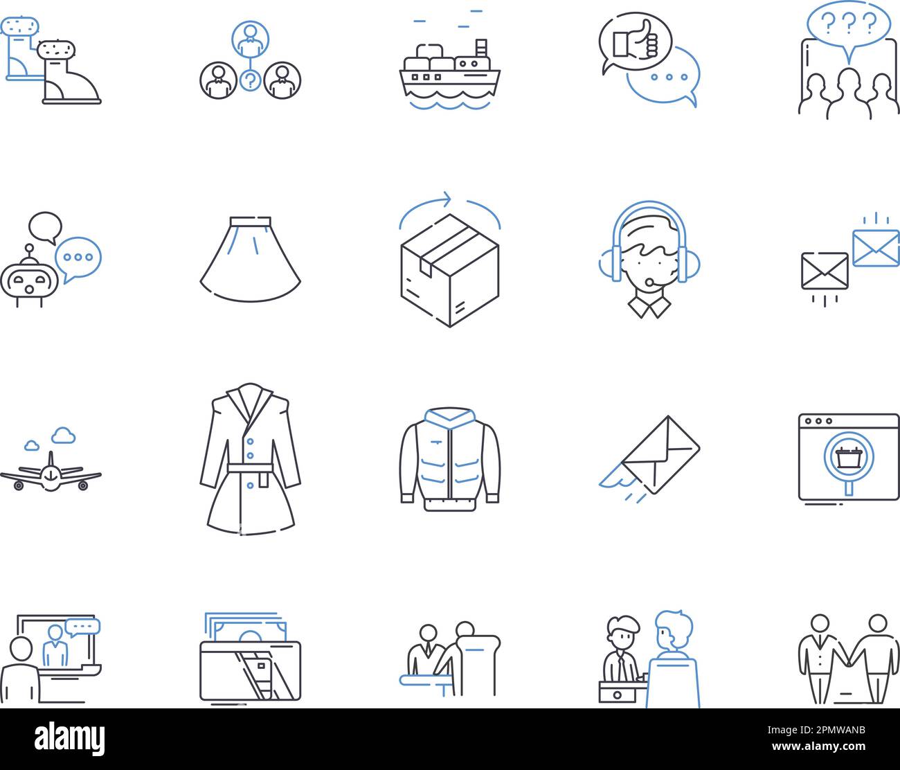 Customer and market outline icons collection. Customers, Market, Analysis, Loyalty, Satisfaction, Insight, Segmentation vector and illustration Stock Vector