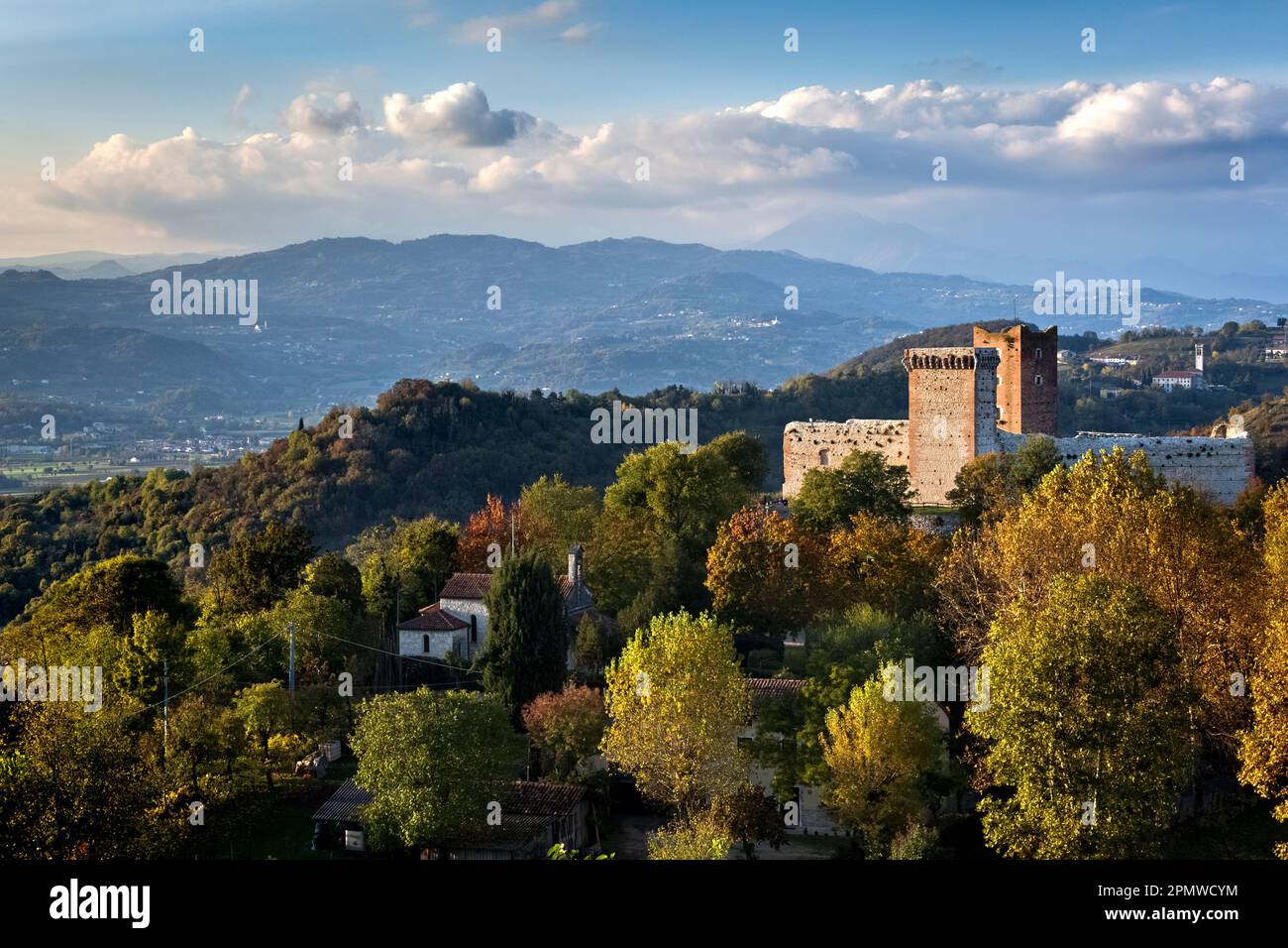 The castle of the Villa is known as the castle of Romeo. Montecchio Maggiore, Veneto, Italy. Stock Photo