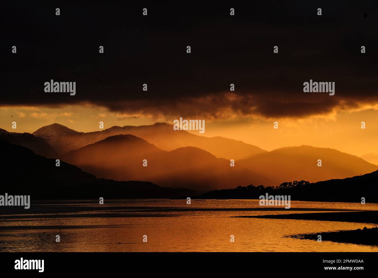 Sunset across Loch Eil, Lochaber, near Fort William. Picture date
