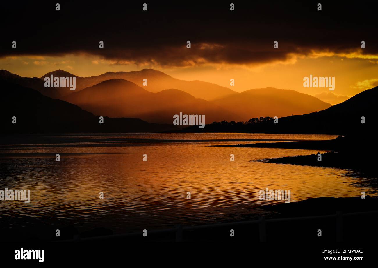 Sunset across Loch Eil, Lochaber, near Fort William. Picture date