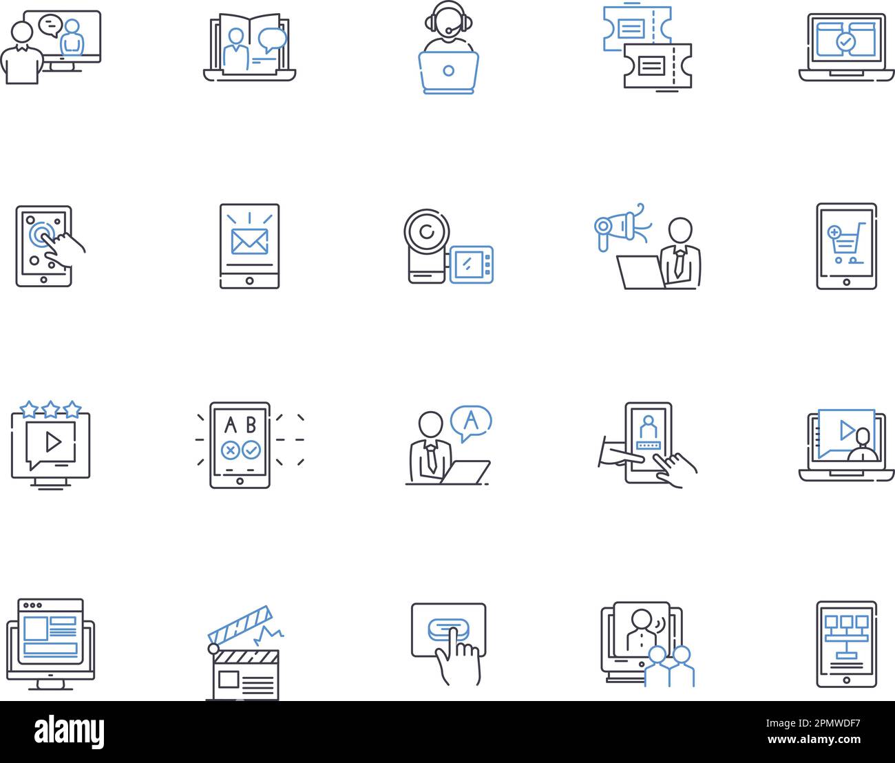 Multimedia outline icons collection. Audio, Video, Graphics, Animation