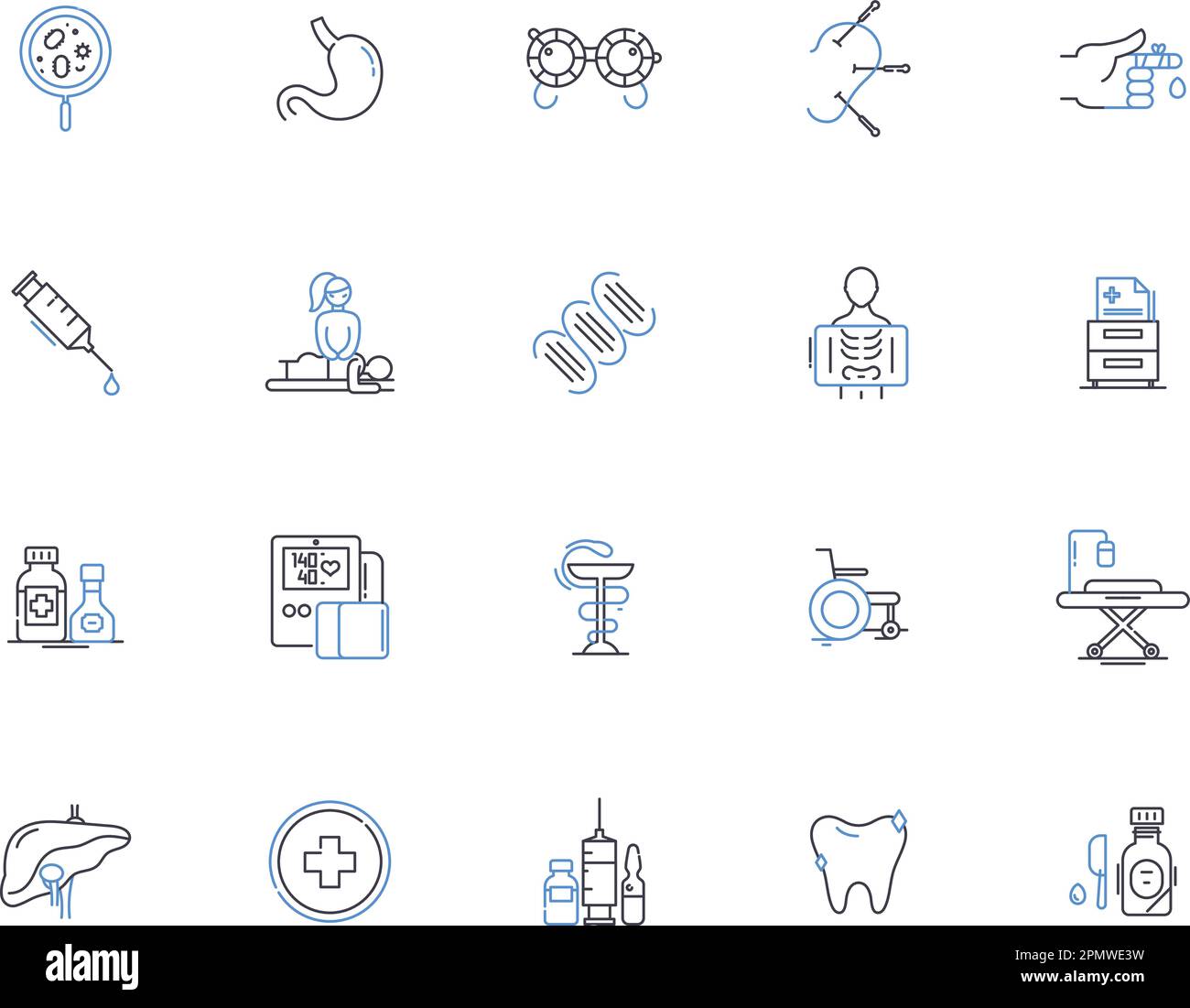 Hospital outline icons collection. Hospital, Clinic, Facility, Care, Treatment, Medicine, Ward vector and illustration concept set. Emergency, Surgery Stock Vector