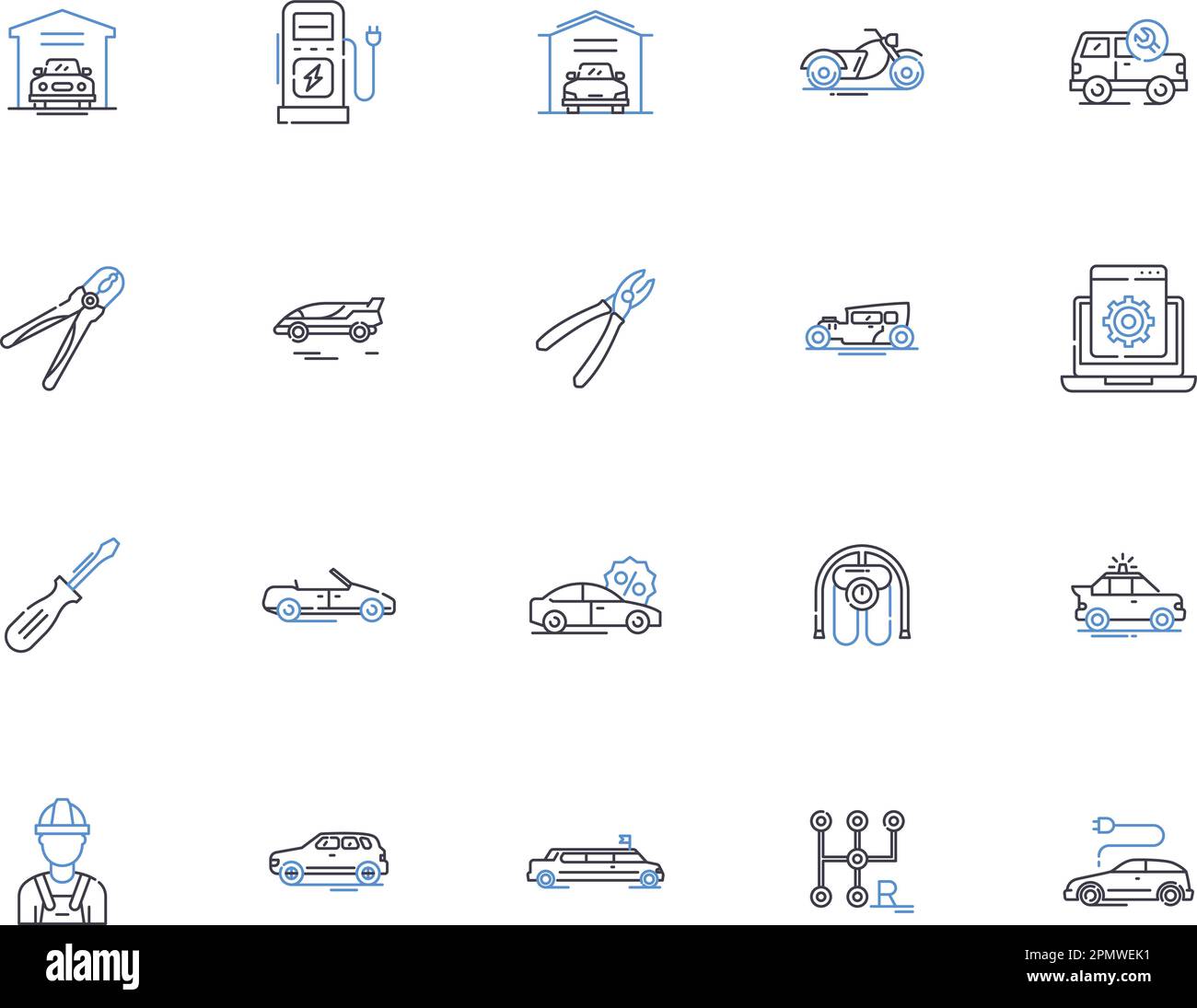Car service outline icons collection. Maintenance, Garages, Oilchange
