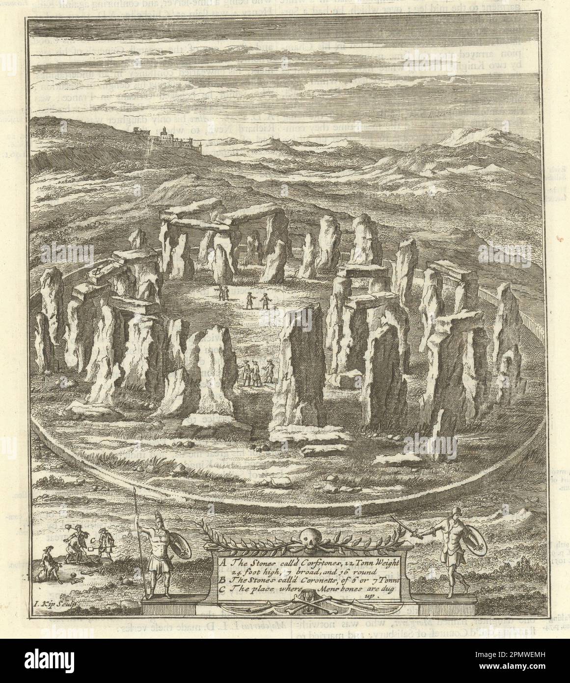 View of Stonehenge from Camden's Britannia by Kip 1695 old antique ...