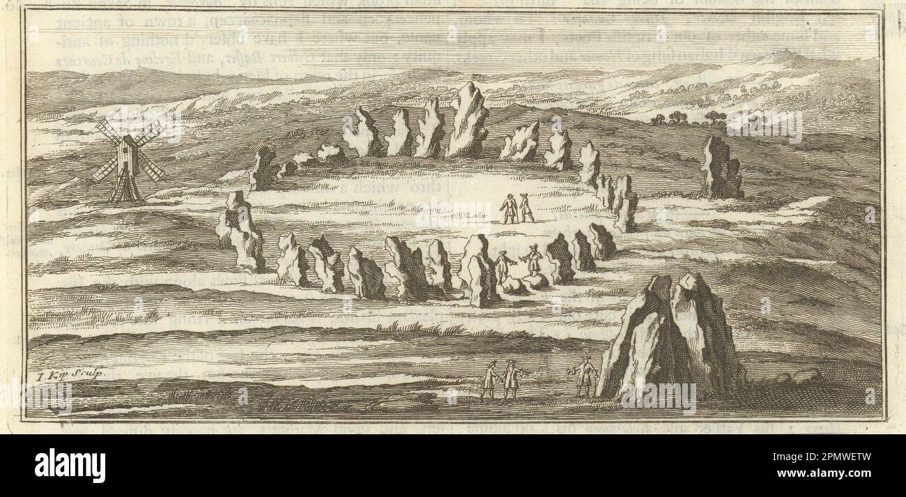 Rollright Stones. Oxfordshire/Warwickshire. KIP. From Camden's Britannia 1695 Stock Photo