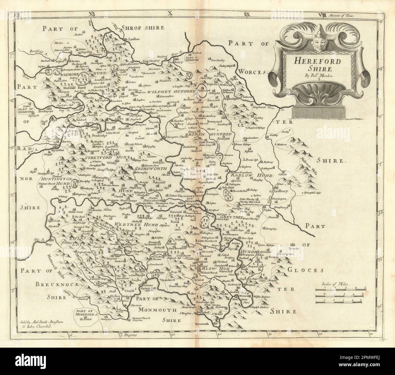 Herefordshire. 'HEREFORD SHIRE' by ROBERT MORDEN. Camden's Britannia 1695 map Stock Photo