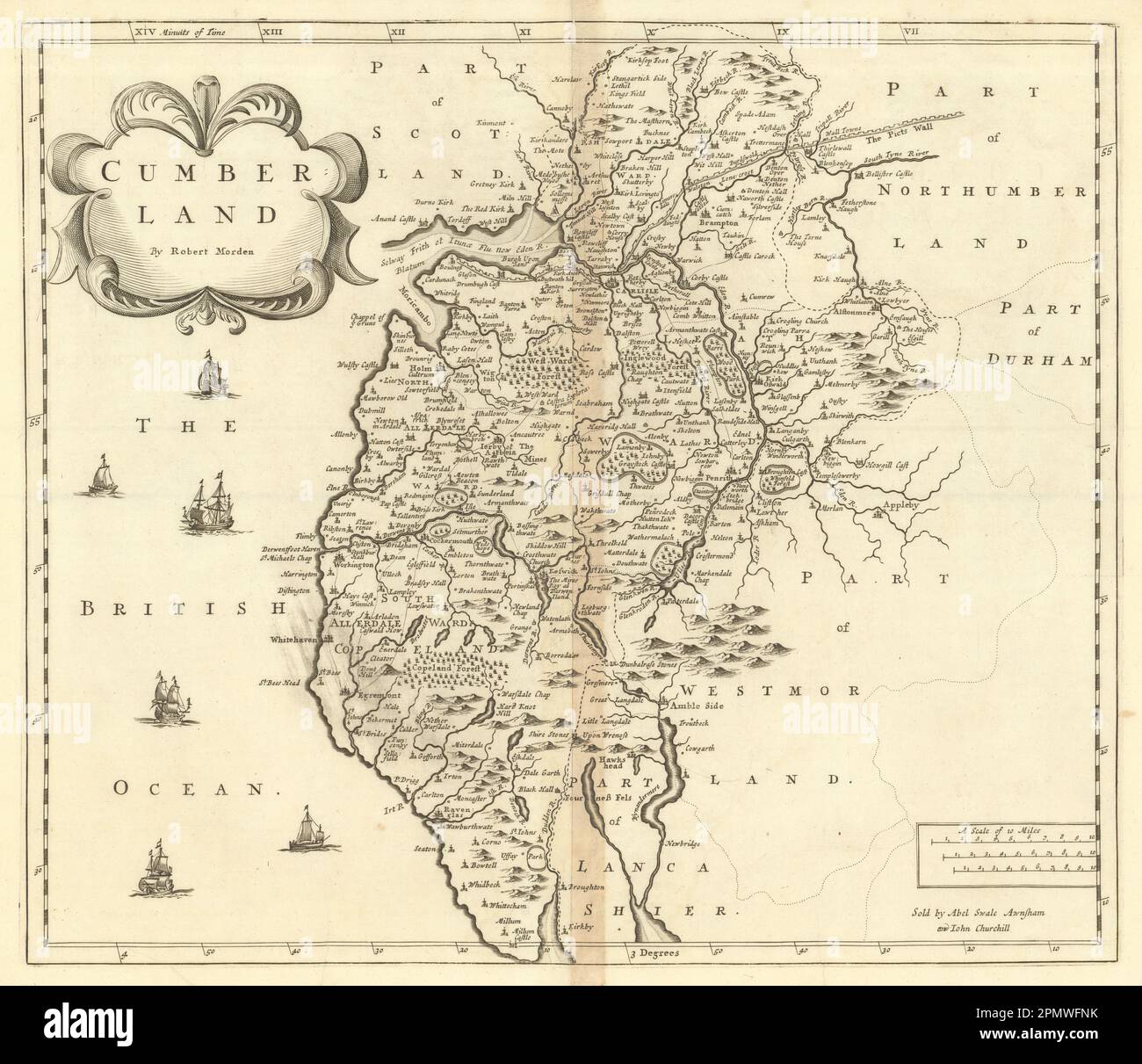 Cumbria. 'CUMBERLAND' by ROBERT MORDEN from Camden's Britannia 1695 old
