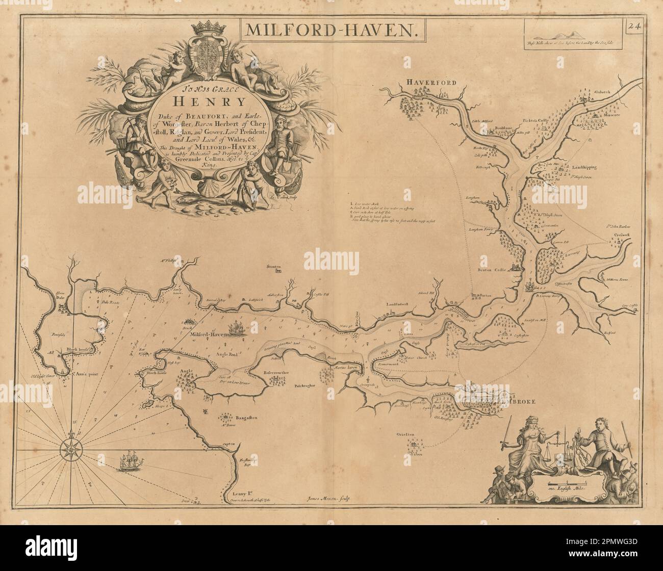 Milford Haven sea chart. Haverfordwest Pembrokeshire. COLLINS 1693 old