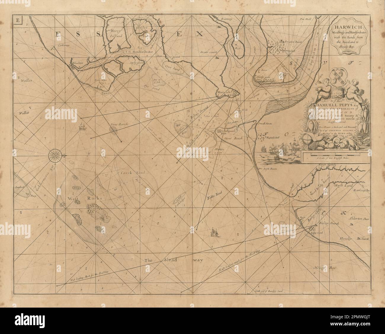 HARWICH, Orwell, Stour, Deben & Hamford Water sea chart. COLLINS 1693