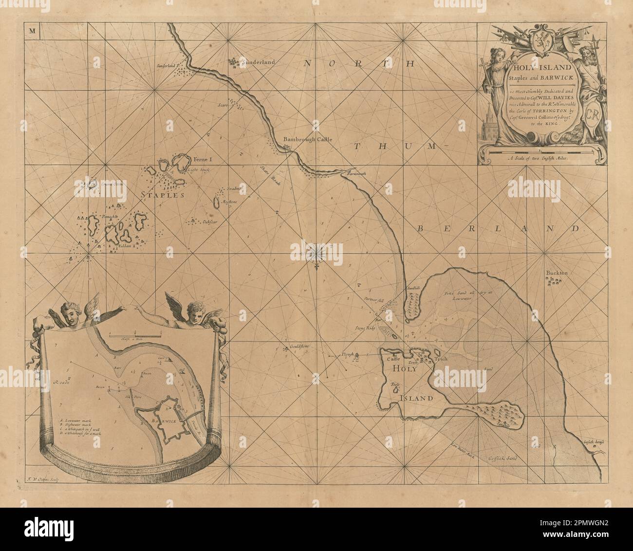 Holy Island, Staples & Barwick. Lindisfarne Farne Is Berwick. COLLINS 1693 map Stock Photo Alamy