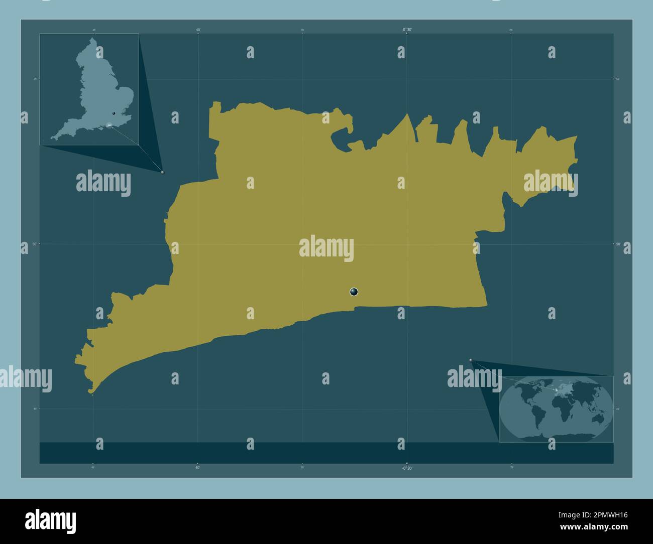 Arun, non metropolitan district of England - Great Britain. Solid color shape. Corner auxiliary location maps Stock Photo