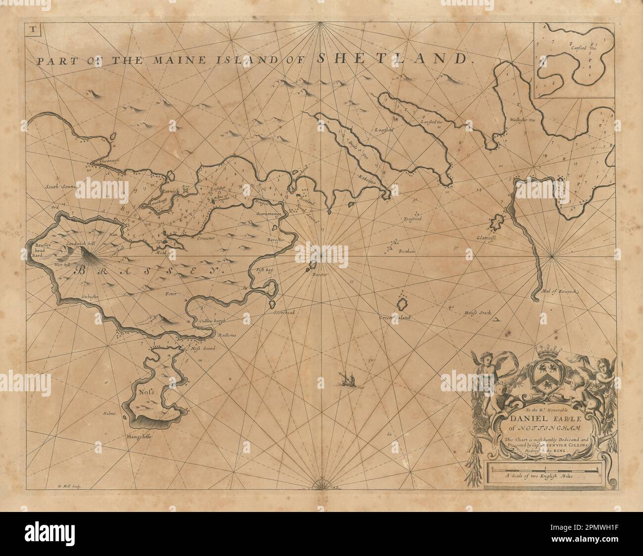 Part of the Maine Island of Shetland sea chart. Lerwick Bressay COLLINS 1693 map Stock Photo