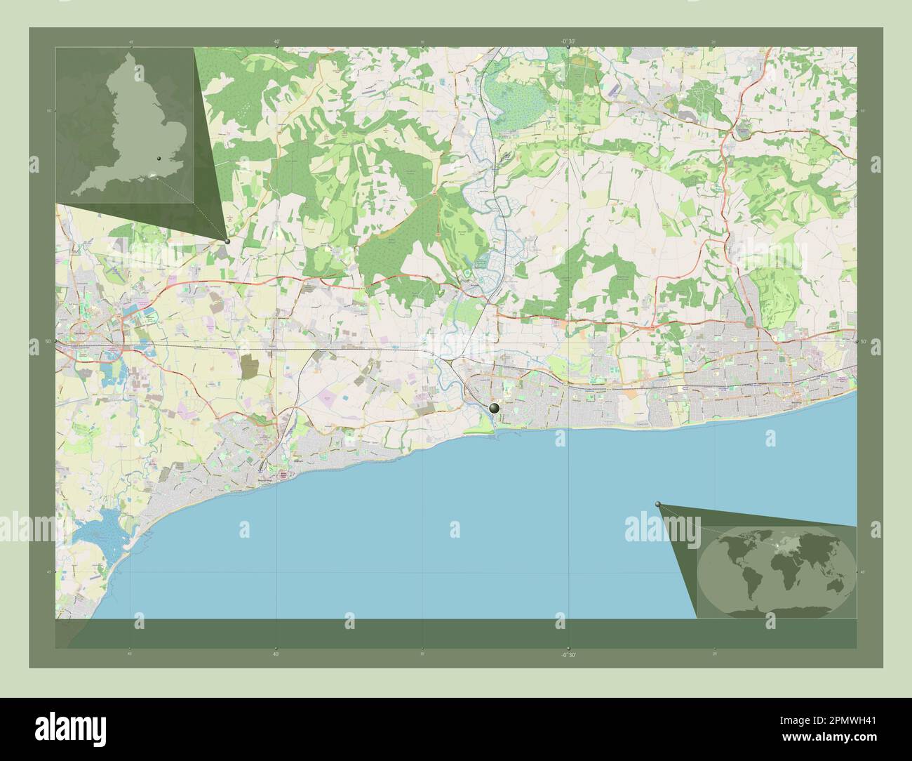 Arun, non metropolitan district of England - Great Britain. Open Street Map. Corner auxiliary location maps Stock Photo