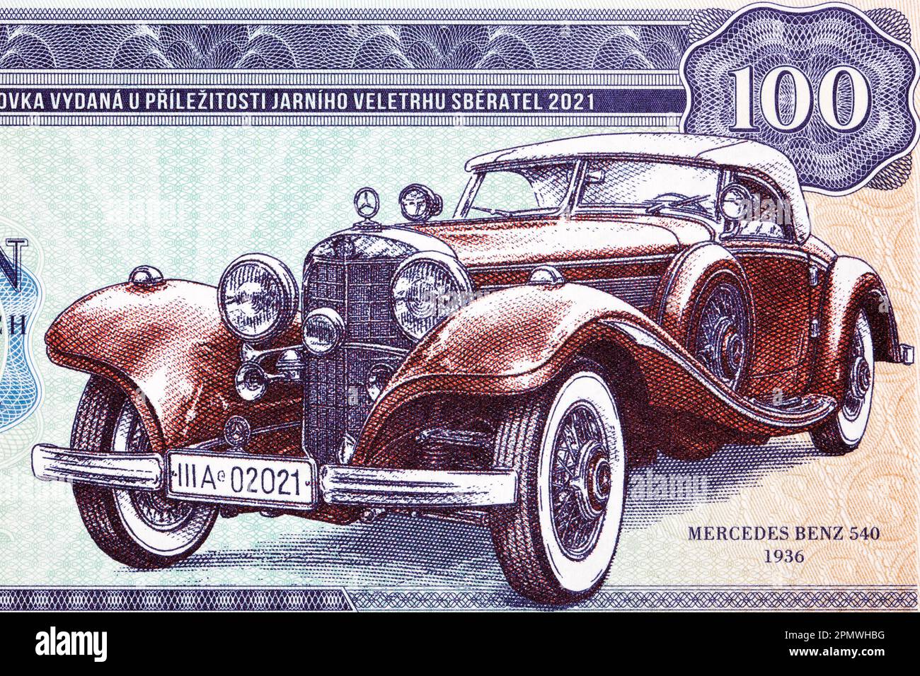 Old car from Czechoslovak money - koruna Stock Photo