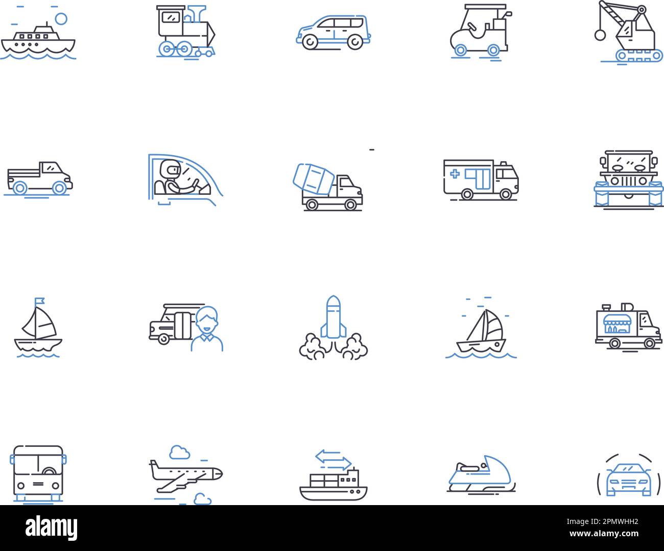 Transport set outline icons collection. Transport, Set, Vehicles, Travel, Haulage, Logistics, Wheels vector and illustration concept set. Cargo Stock Vector