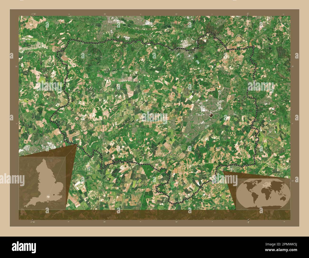 Basingstoke and Deane, non metropolitan district of England - Great Britain. Low resolution satellite map. Corner auxiliary location maps Stock Photo