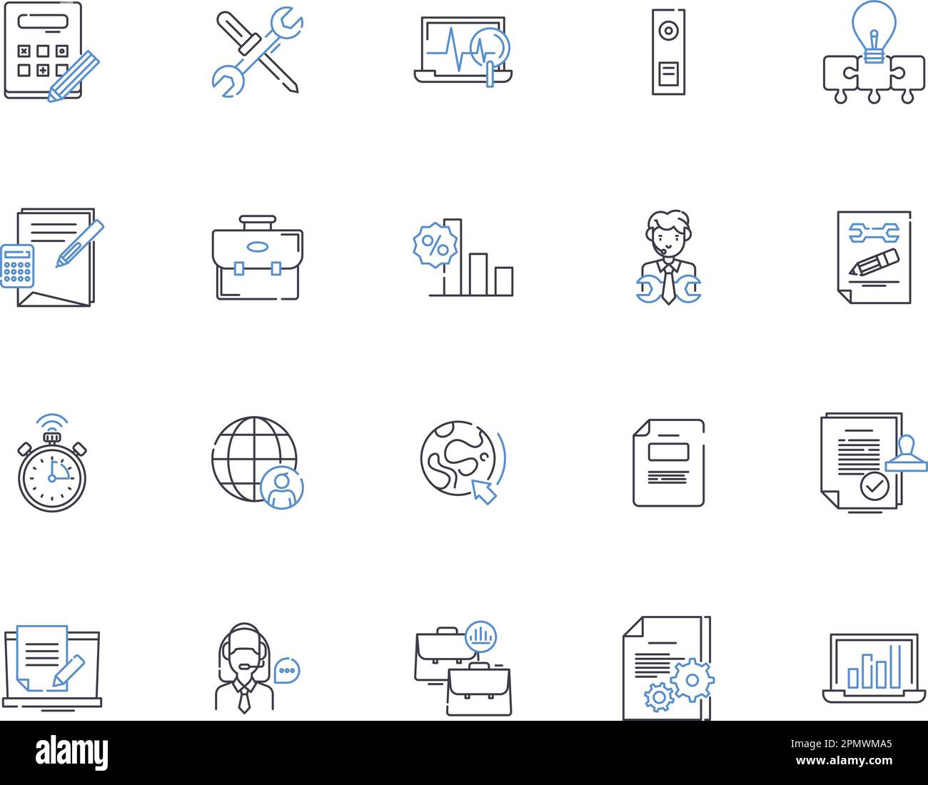 Analytics outline icons collection. Analysis, Trends, Data, Insights, Metrics, Surveys, KPIs vector and illustration concept set. Forecasts, Modeling Stock Vector