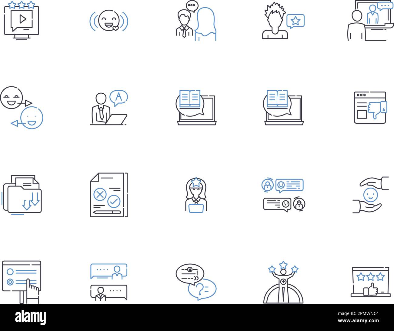 Reviews outline icons collection. Reviews, Ratings, Opinions, Feedback, Judgments, Assessments, Comments vector and illustration concept set Stock Vector