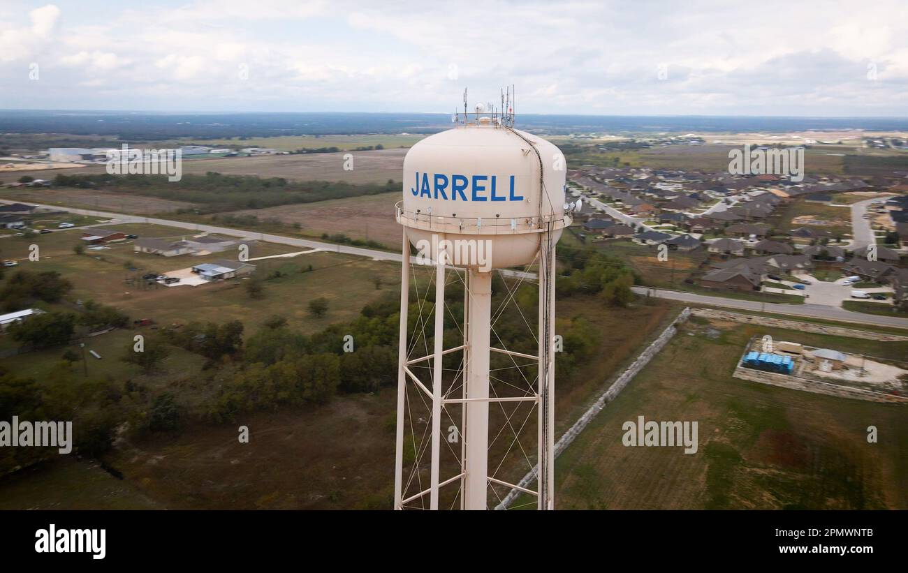 An aerial view of a water tower in Jarrell, Texas, USA Stock Photo Alamy