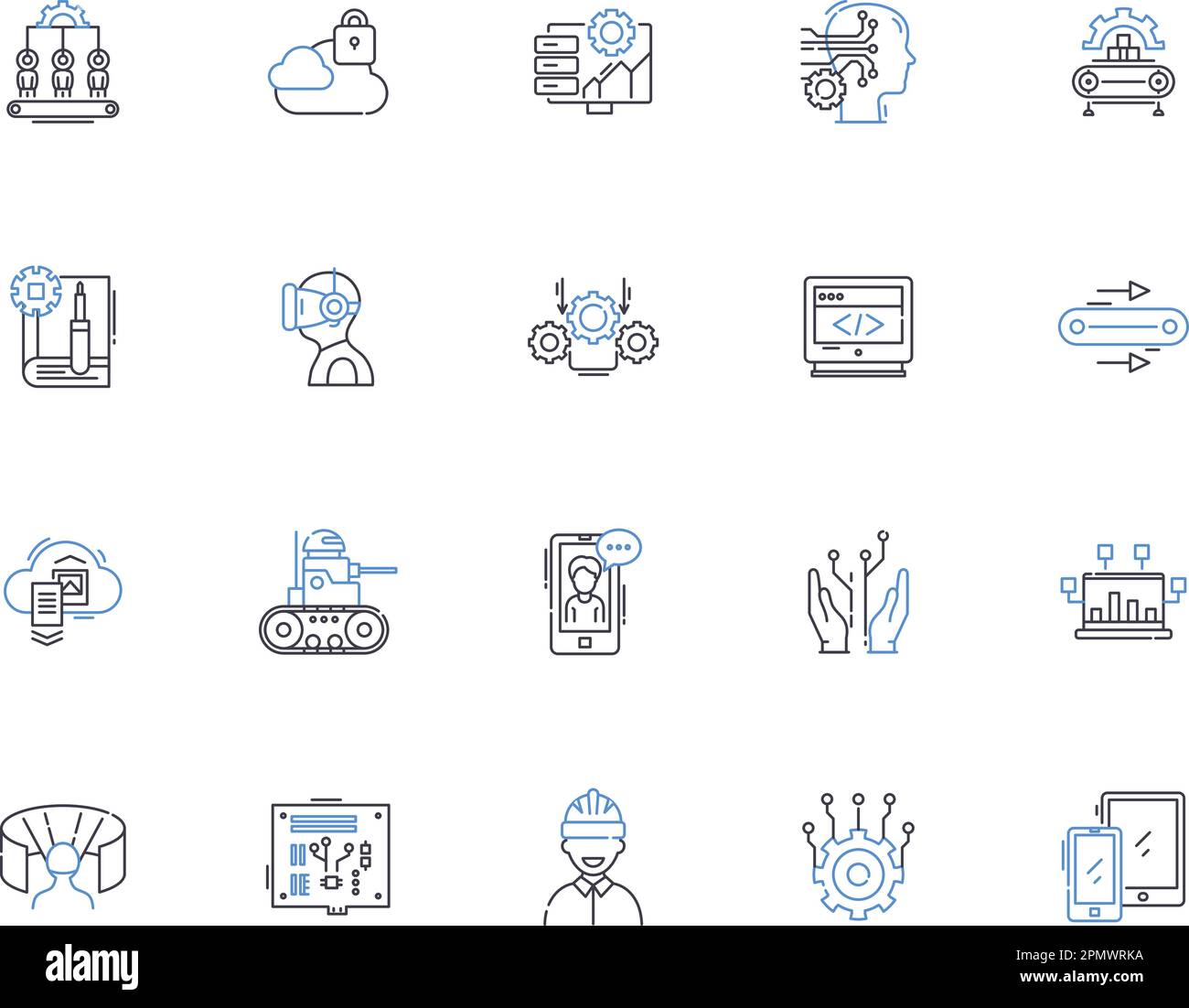 Automation outline icons collection. Robotic, Process, Machine