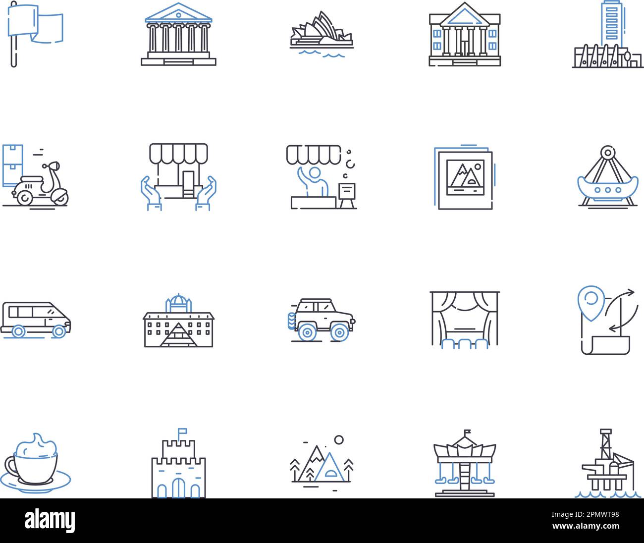 City outline icons collection. Town, Metropolis, Urban, Municipality, Settlement, Population, Isolated vector and illustration concept set. Community Stock Vector