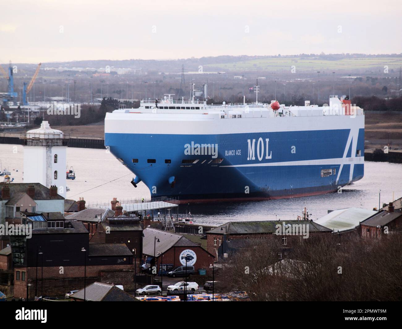 'Blanco Ace' car vehicle carrier leaving the Nissan terminal at the