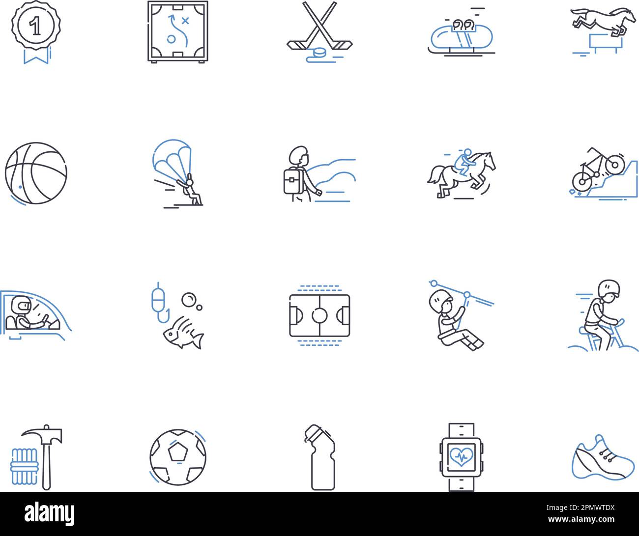Sport outline icons collection. Sport, Athletics, Baseball, Basketball, Boxing, Football, Golf vector and illustration concept set. Hockey, Rugby Stock Vector