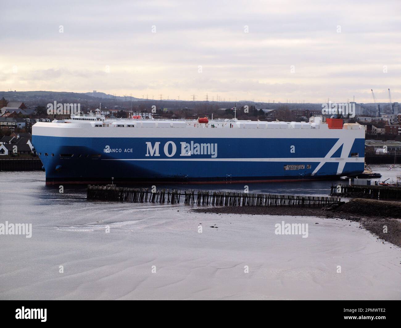 'Blanco Ace' car vehicle carrier leaving the Nissan terminal at the