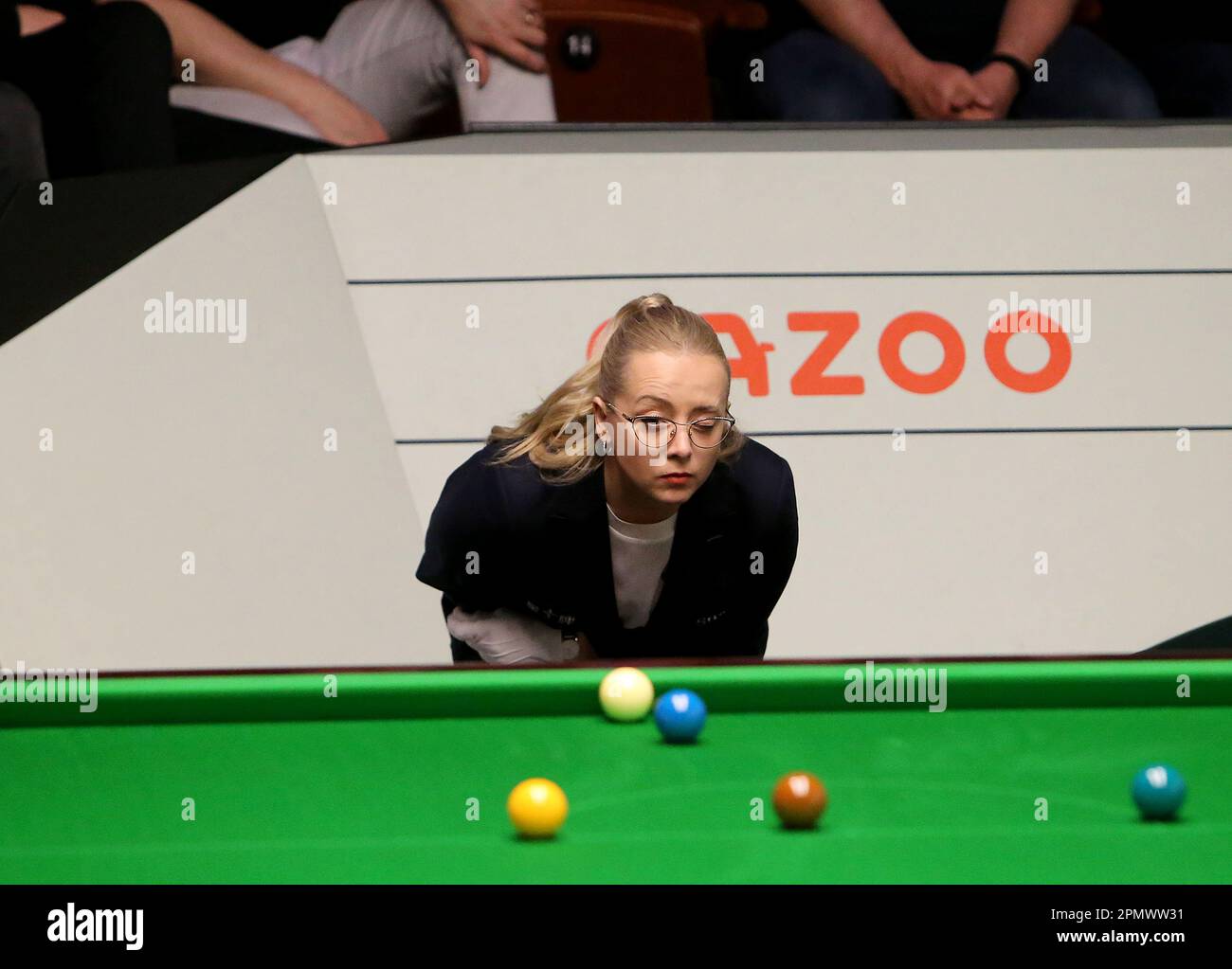 Sheffield, UK. 15th Apr, 2023. 15th April 2023; The Crucible, Sheffield,  England: 2023 Cazoo World Snooker