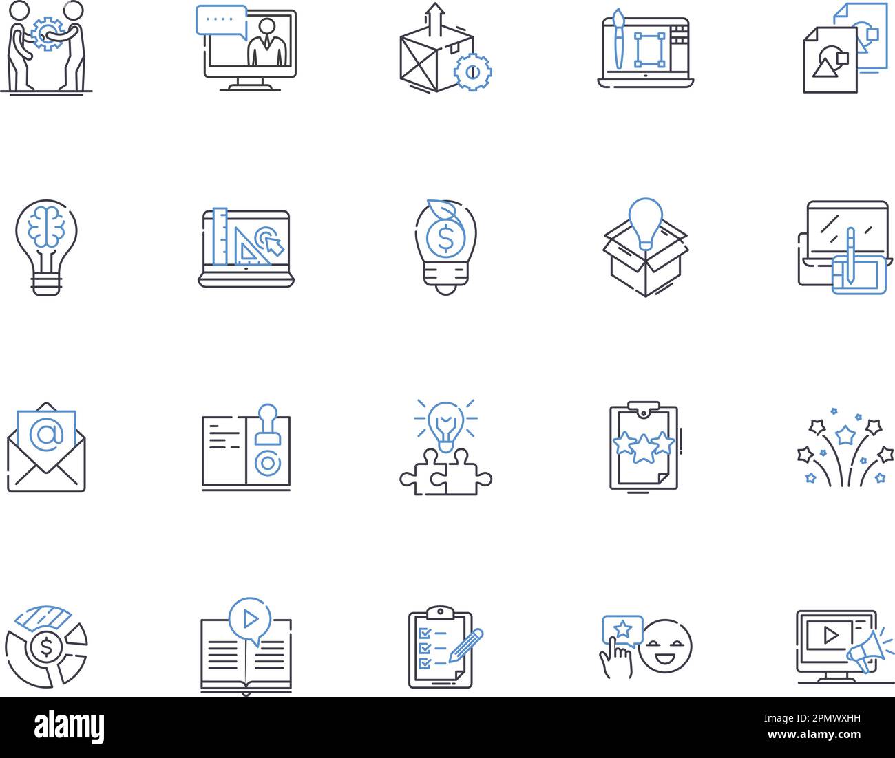 Marketing concept outline icons collection. Strategy, Promotion, Customers, Segmentation, Brand, Research, Targeting vector and illustration concept Stock Vector