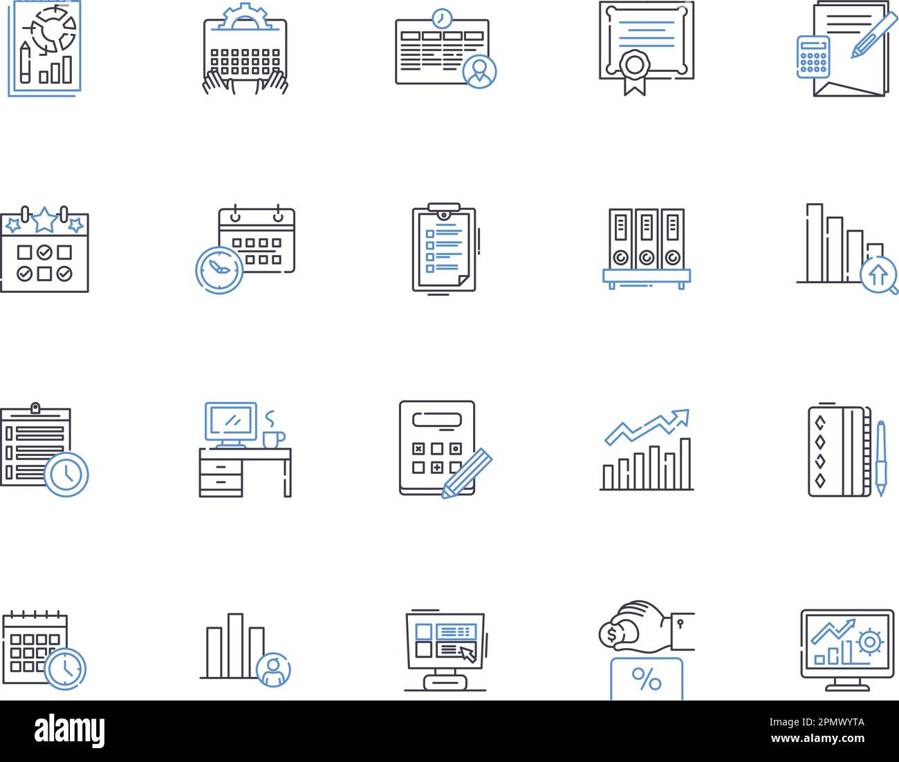 Calendar outline icons collection. Calendar, Agenda, Date, Time, Schedule, Planner, Appointment vector and illustration concept set. Month, Year, Week Stock Vector
