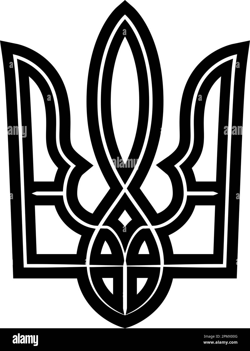 Stylized ukrainian trident. Ukrainian sign. Design for label, badge, emblem, poster card. Vector illustration Stock Vector