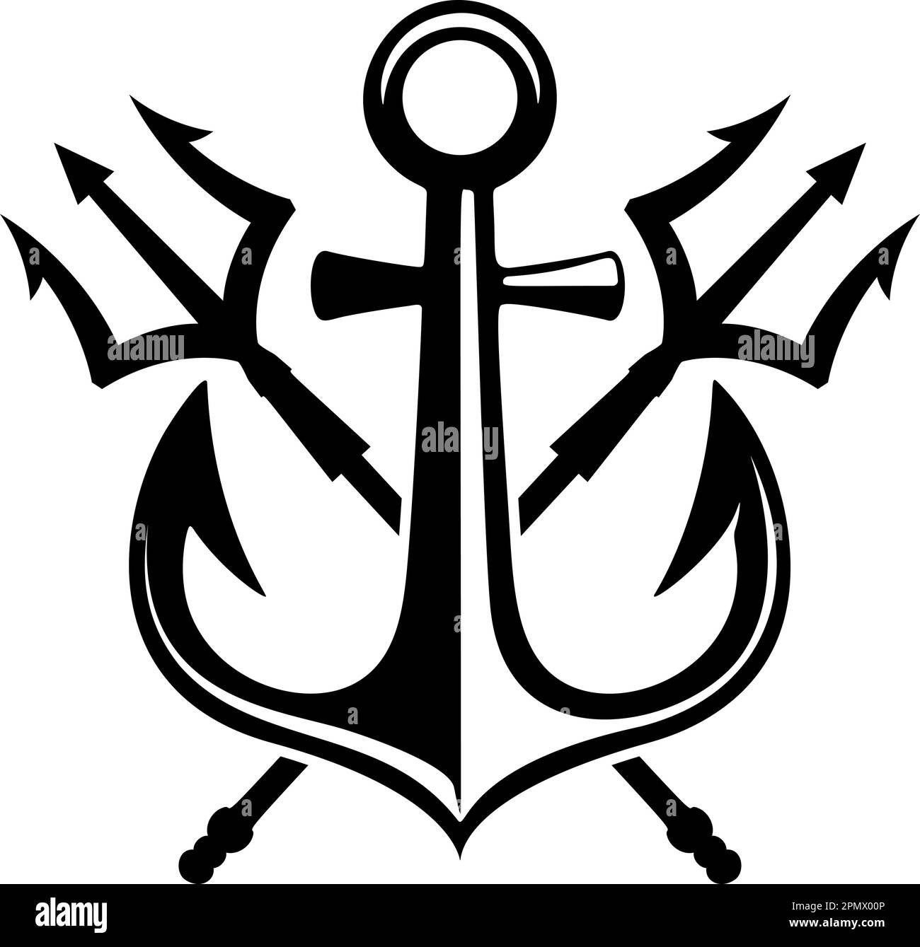 Illustration of sea anchor with crossed tridents. Design element for logo, sign, emblem. Vector illustration, Illustration of sea anchor with crossed Stock Vector